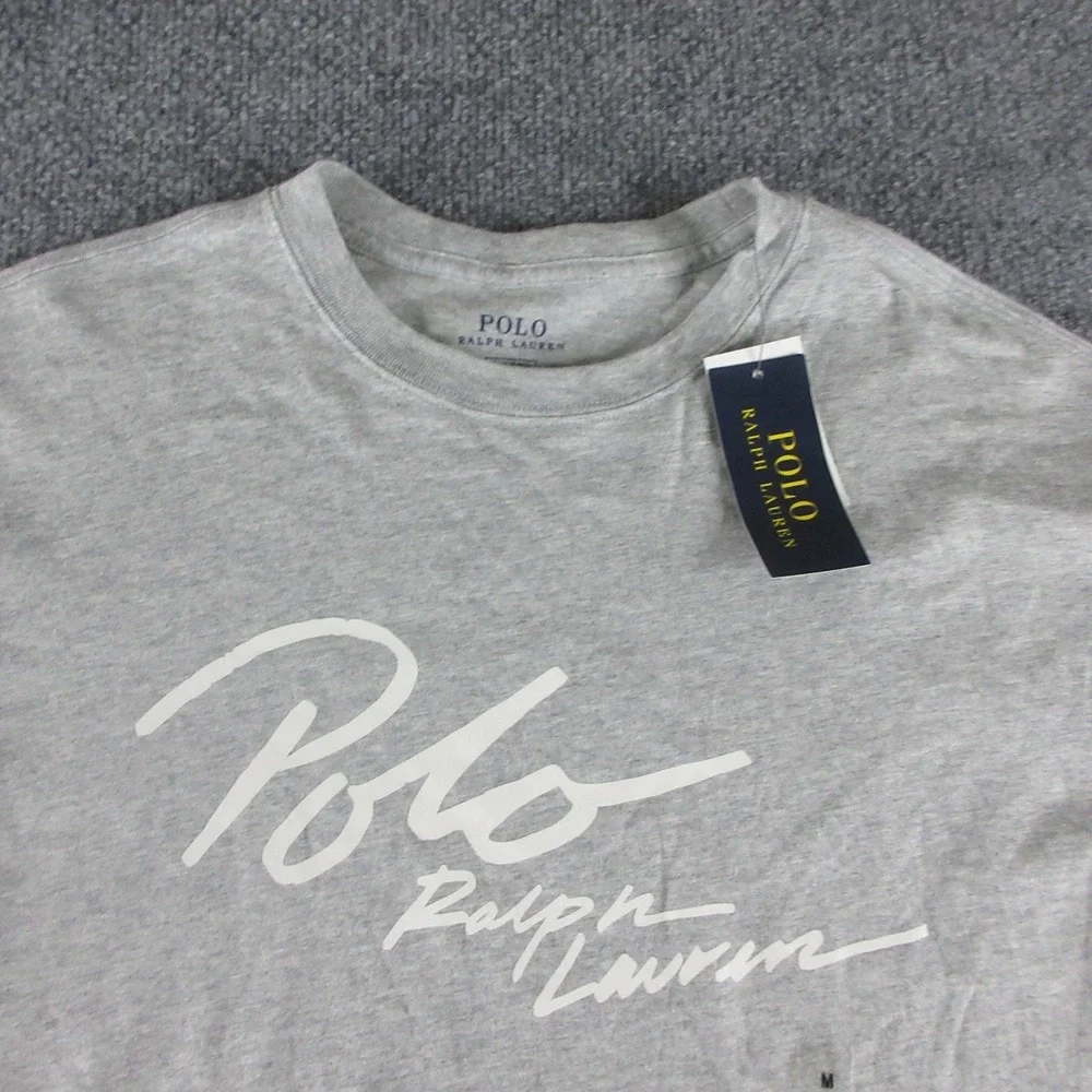 Polo Ralph Lauren Shirt Mens M Gray Long Sleeve Script Logo Graphic Tee Casual